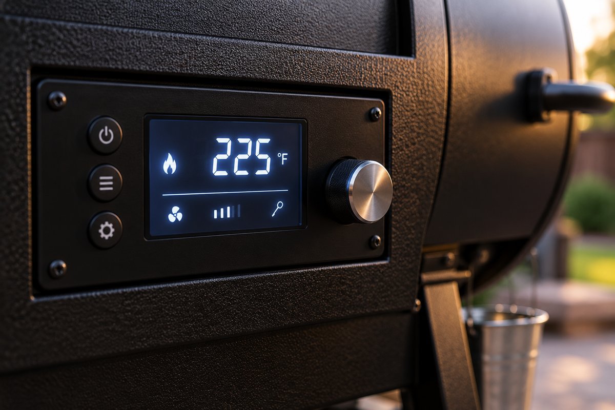 Digital controller on the best smoker for beginners set to 225 degrees