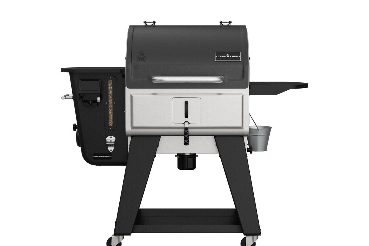 Camp Chef Woodwind Pro 24 pellet smoker showing hopper and smoke box