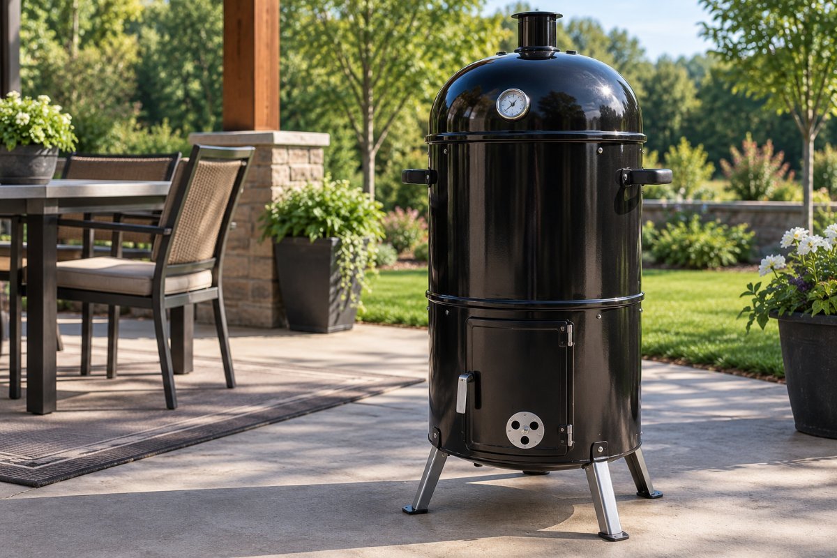 A vertical bullet-style charcoal smoker, a top pick among the best charcoal smokers for beginners moving up